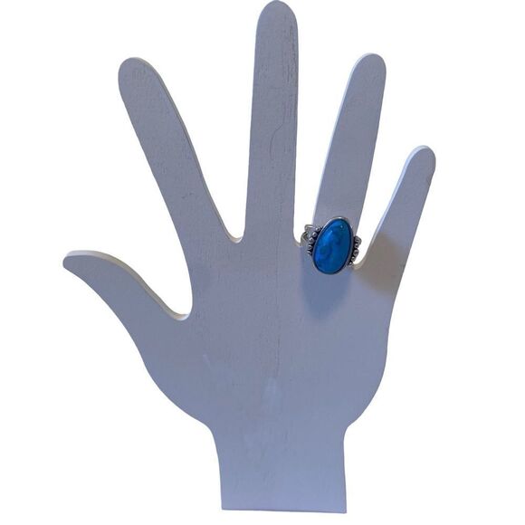 Gorgeous Good Sized Faux Turquoise & Silver Toned Statement Ring Sz. 7 - Picture 6 of 6